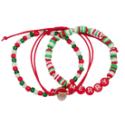 Kids Red, White, Green Rubber Disk, Beaded, Rope Stretch, Pulley Bracelet with "Merry" & Red Santa - Charming Charlie
