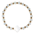 White Faceted Beaded Stretch Bracelet with White Clover