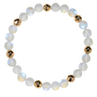 White Opalized Beaded Stretch Bracelet with Gold Faceted Spacer