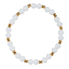 White Mid Sized Beaded Stretch Bracelet with Gold Spacers