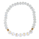 White Facted Beaded Stretch Bracelet with "Blessed"