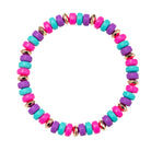 Purple, Tq, Pink Rondelle Beaded Stretch Bracelet with Gold Spacers