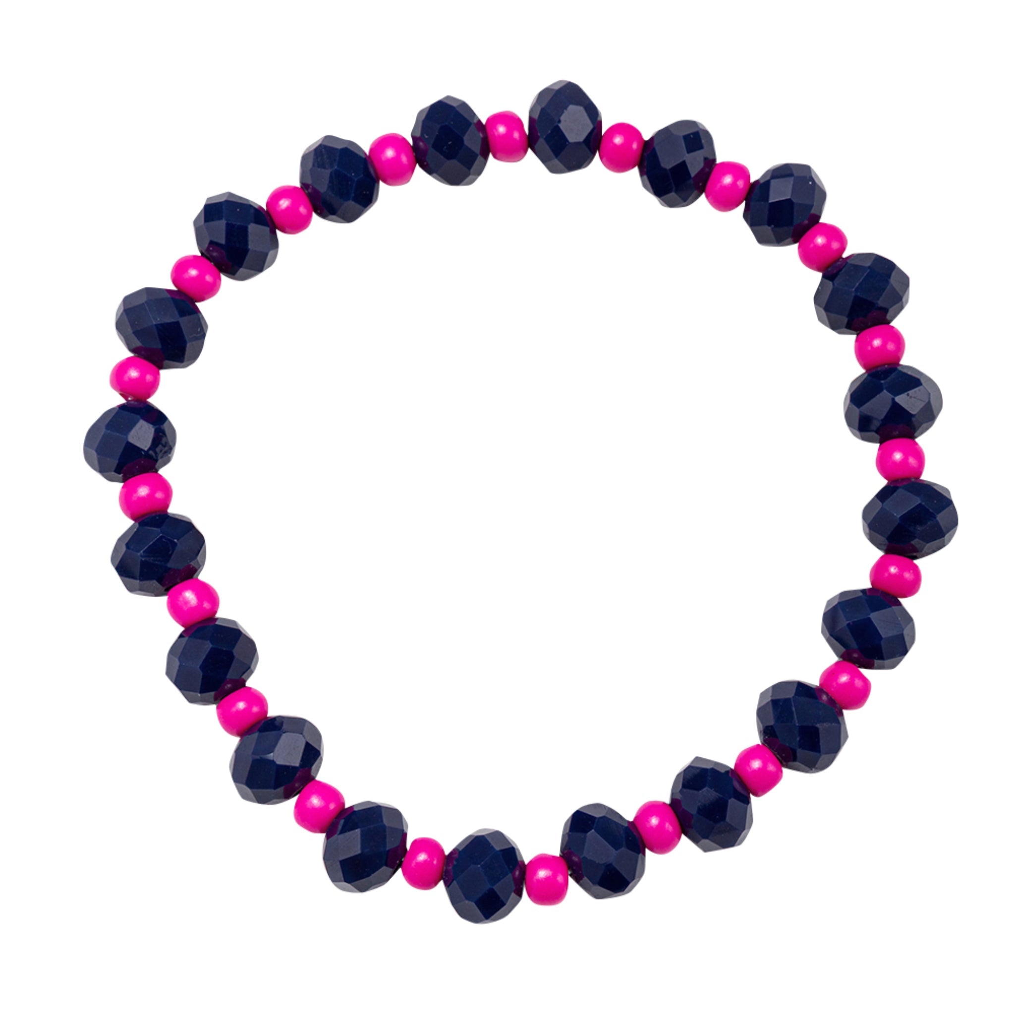 Pink, Navy Beaded Stretch Bracelet
