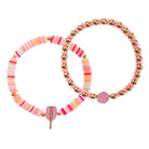 Set of 3 Beaded Stretch Bracelet with Pink Pickleball Paddle & Circle