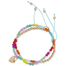 2 Strand Yellow, Orange, Tq, Pink, Gold Beaded Pully Adj. Bracelet with Gold Heart