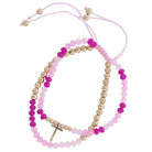 2 Strand Pinks, Gold Beaded Pully Adj. Bracelet with Gold Cross