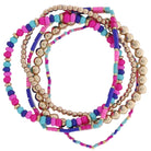 Set of 5 Royal, Pink, Tq, Gold Beaded Stretch Bracelet