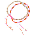 2 Strand Orange, Pink, Gold Beaded Pully Adj. Bracelet with White, Gold "Mama"