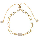 Gold Chain Bracelet with White Single Pearl