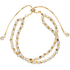 Gold, Pearl Beaded 2 Strand Bracelet with Gold Ball and Pearl Strands