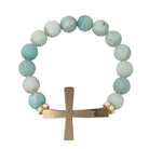 Amazonite Semi Precious Beaded Stretch Bracelet with Gold Cross
