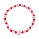 Light Pink, Red Faceted Beaded Stretch Bracelet with Pink Heart