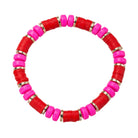 Red, Hot Pink Rubber Beaded Stretch Bracelet