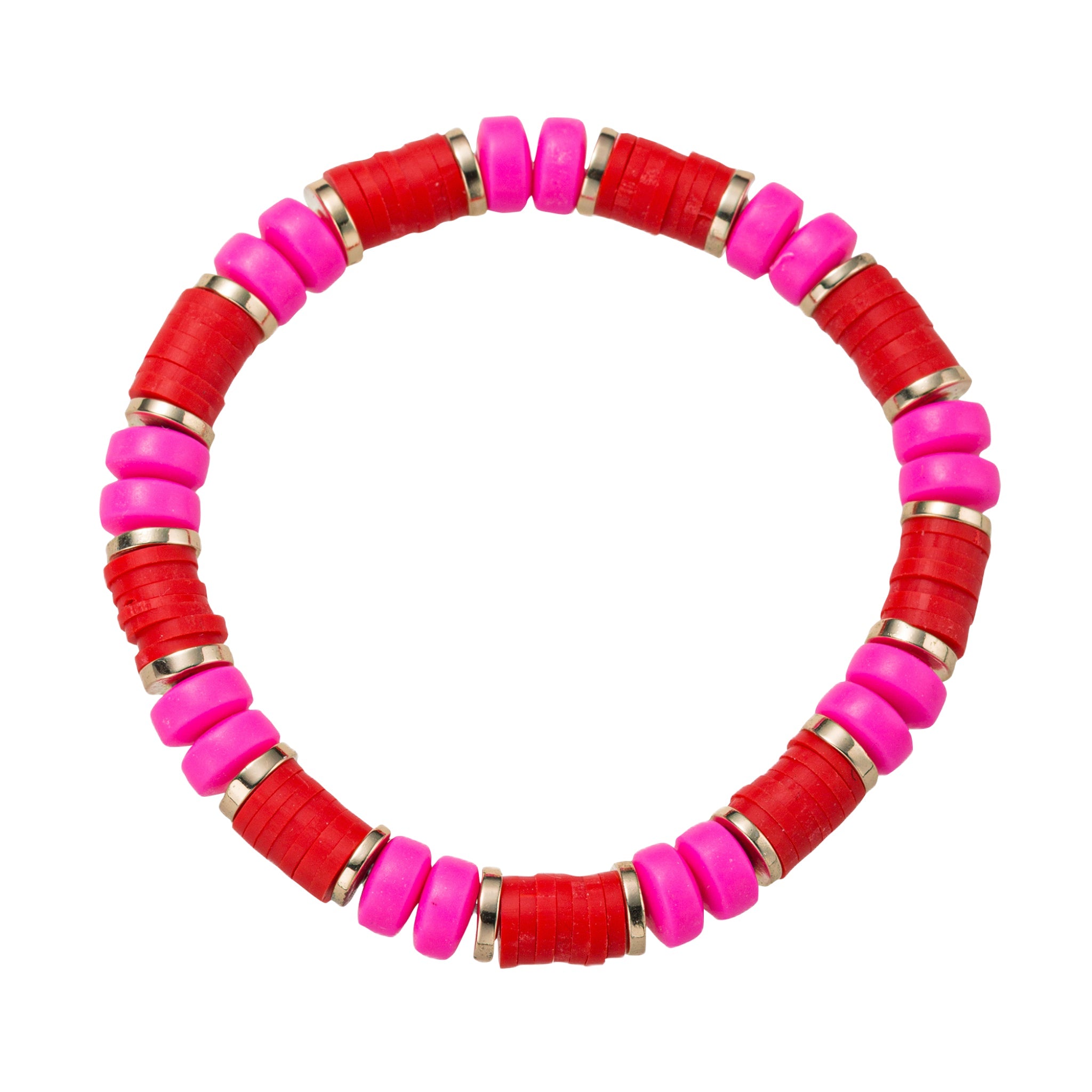 Red, Hot Pink Rubber Beaded Stretch Bracelet