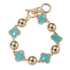Blue, Gold Quatrefoil Link Toggle Bracelet