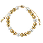 18K Gold Plated Pearl, Gold 1, 3, 1, 2 Pattern Large Beaded Bracelet