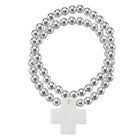 18k Gold Plated Silver Set of 2 Beaded Stretch Bracelet with Shell Cross