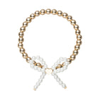 Gold Beaded Stretch Bracelet with Pearl Bow