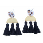 Leopard Circle with Gold Semi Circle and Black Tassels Earring