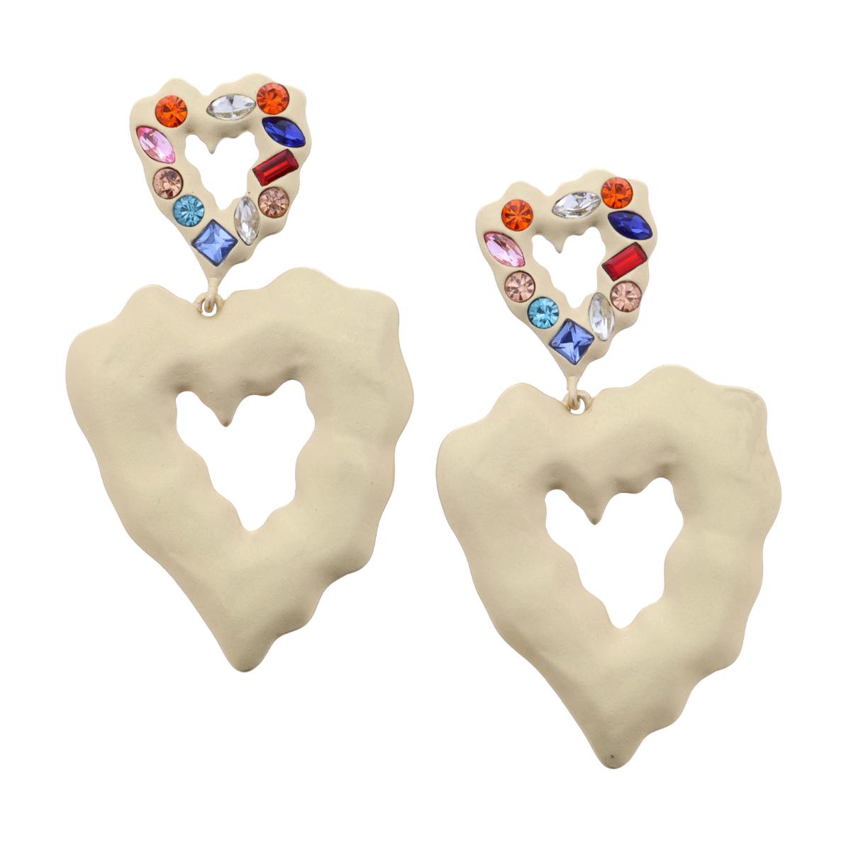 Multi Crystal Heart with Gold Heart Earring - Charming Charlie