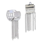 Golden Hugs! 18K White Gold Plated Small Wide Hoop with Chain Fringe Earrings