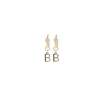 18K Gold Plated Ball Huggie Earring with Clear Crystal Initial "B"