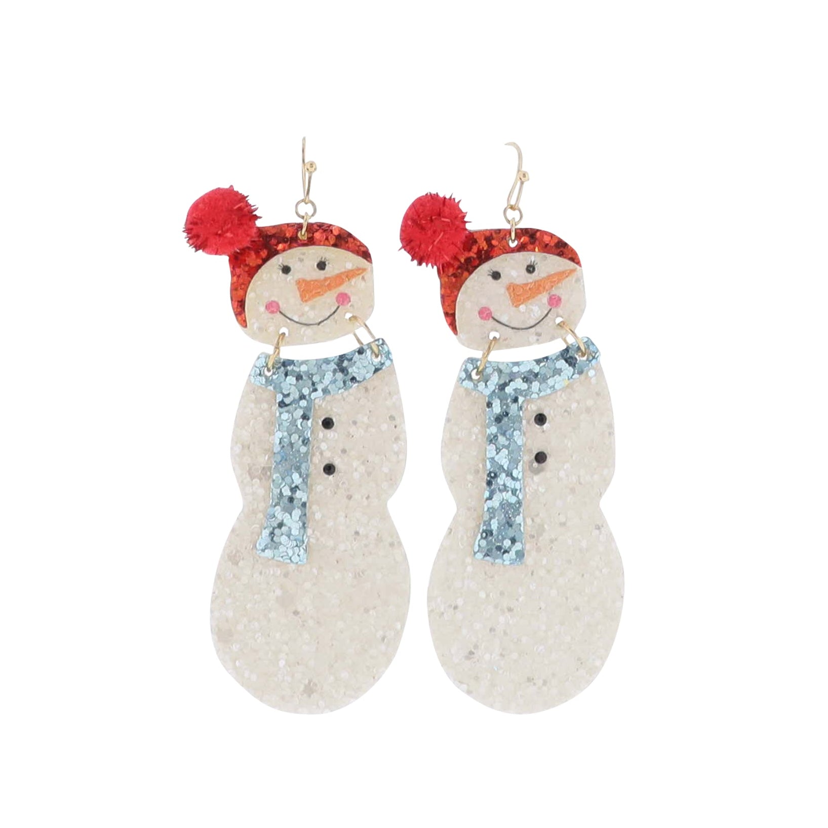 Red, White, Blue Glitter Snowman with Red Pom Earring - Charming Charlie