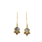18K Gold Plated Gold Half Hoop Earrings with Grey Square Stone with Crystal Accents