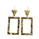 18K Gold Plated Gold Hammered Triangle Earrings with Gold Hammered Open Rectangle