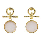 18K Gold Plated Gold, White Circle Post, Line Earrings with White Stone Circle