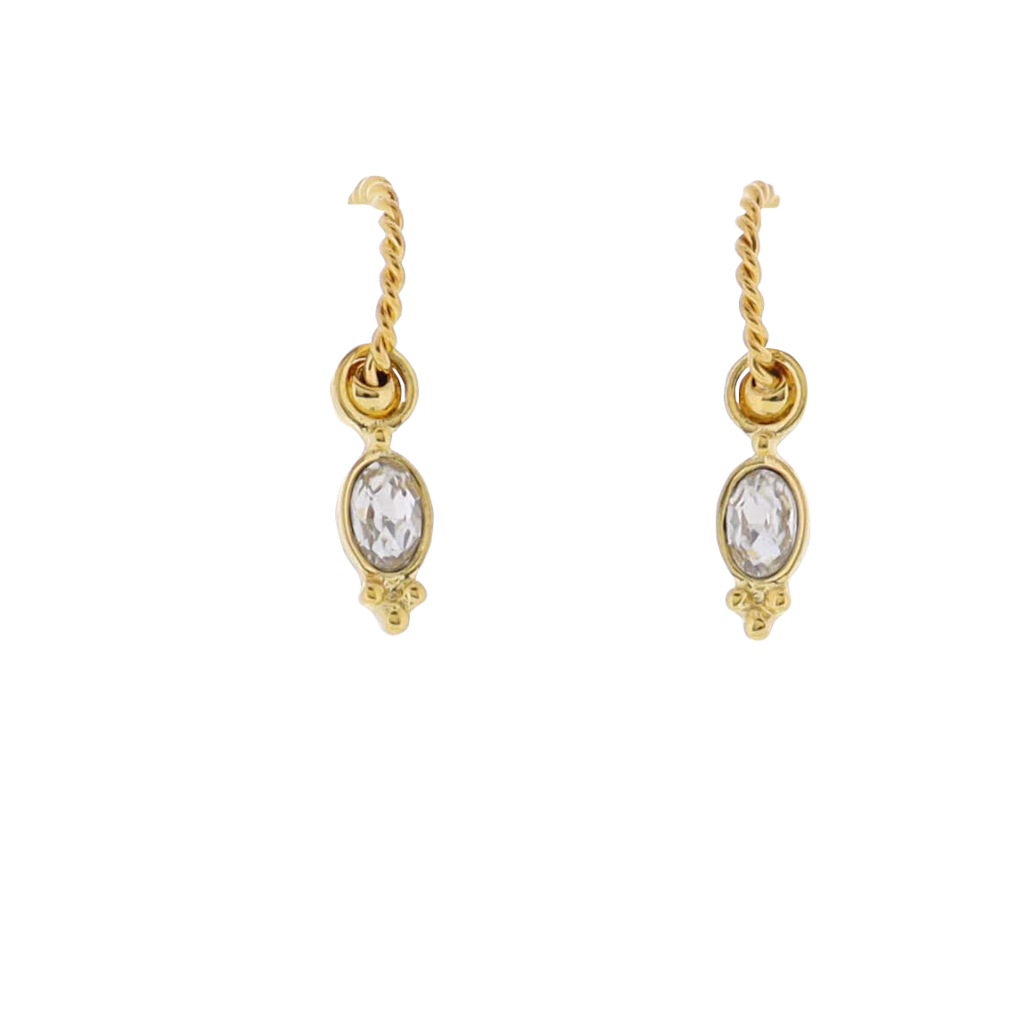 18K Gold Plated Rope Hoop Earrings with Clear Crystal