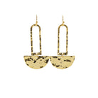 18K Gold Plated Gold Open Rounded Rectangle Earrings with Gold Hammered Half CIrcle