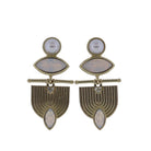 Pearl, Gold, Moonstone, Gold Circle Post Earrings with Moonstone Accents, Gold Textrued Plate
