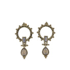 Gold, Moonstone Studded Circle Post Earrings with Moonstone Crystal Accents