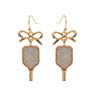 Gold, White Pickleball Paddle Earrings with Bow Post