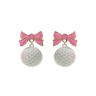 White Golf Ball Earrings with Pink & Gold Bow