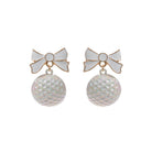 White Golf Ball Earrings with White & Gold Bow