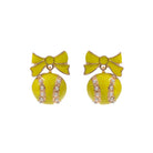 Yellow, Gold & Pearl Tennis Ball Earrings with Yellow Bow Post