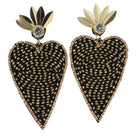 Black, Gold Beaded Heart Earring with Sequin Post