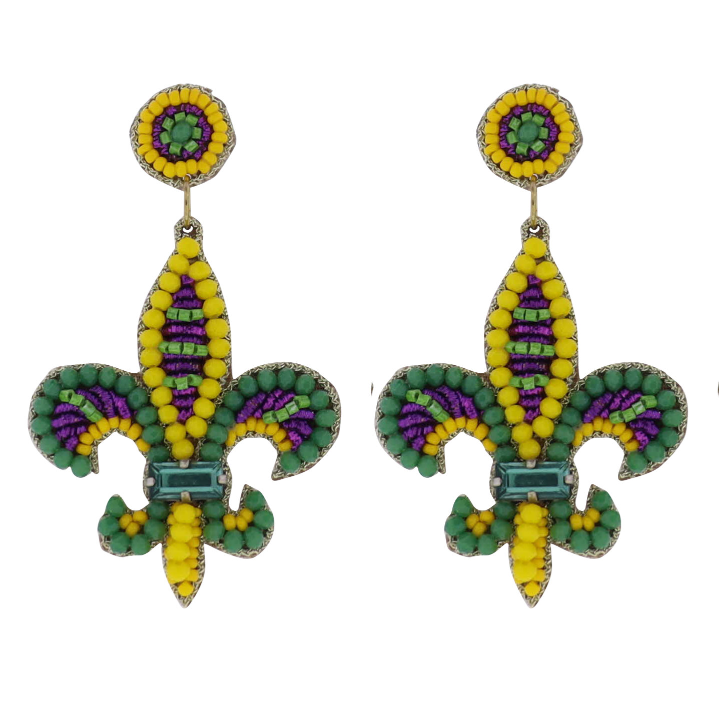 Yellow, Green, Purple Fleur De Lis Beaded Earrings - Charming Charlie