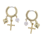 Gold Hoop Earring with Cross, Pearl, Heart