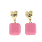Gold Stud Earring with Pink Square