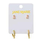 18K Gold Plated Set of 2, Pink Crystal with Clear Crystal Huggie Earring
