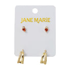 18K Gold Plated Set of 2, Red Crystal with Clear Crystal 2 Band Huggie Earring