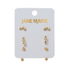 Set of 3 Earrings, 3 Clear Crystals, Crystal Faux Huggie, Gold Ball with Gold Ball Jacket