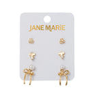 Set of 3 Earrings, Crystal Heart, Crystal with Bar, Pearl with Bow Jacket