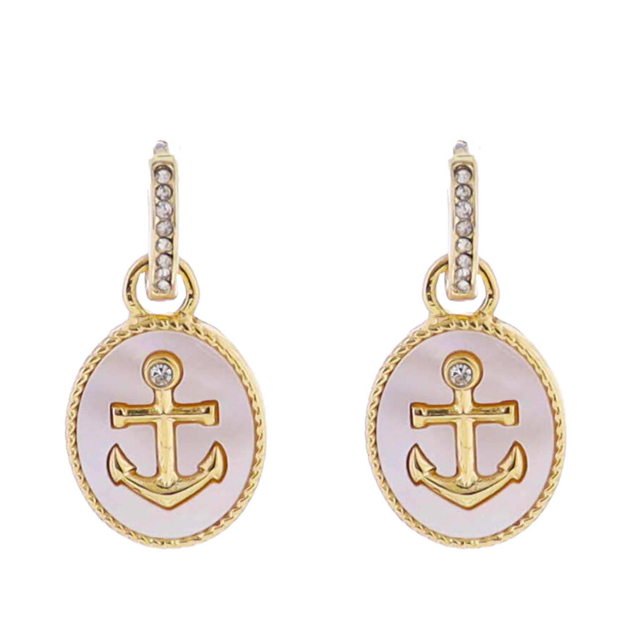 18k Gold Plated Huggie with Shell Oval with Anchor Earring