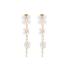 White, Pearl, Gold Falling Flowers with Pearl Bottom Bar Dangle Earring