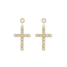 Pearl, Gold Circle Post with Clear Crystal Cross Earring