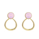 Pink Opal, Gold Circle Post with Gold Open Shape Earring